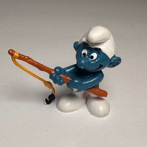 Vintage Fishing Smurf Figure – Bully – West Germany – © Peyo